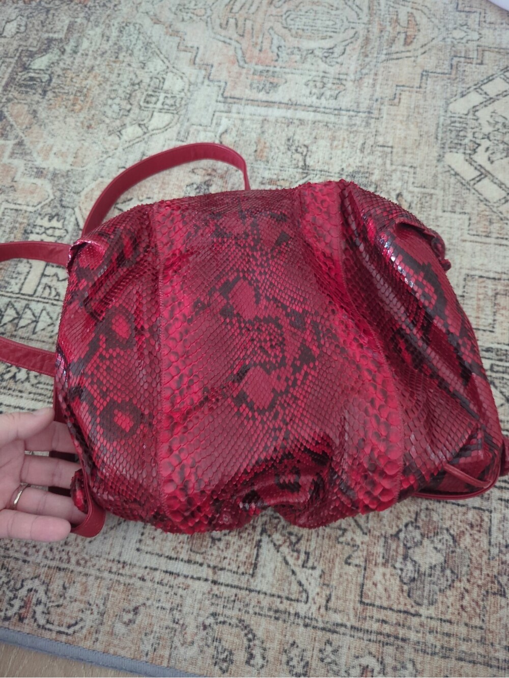 Vintage Red Carlos Falchi Python Snakeskin Leather Crossbody Butterfly Bag - Picture 8 of 16